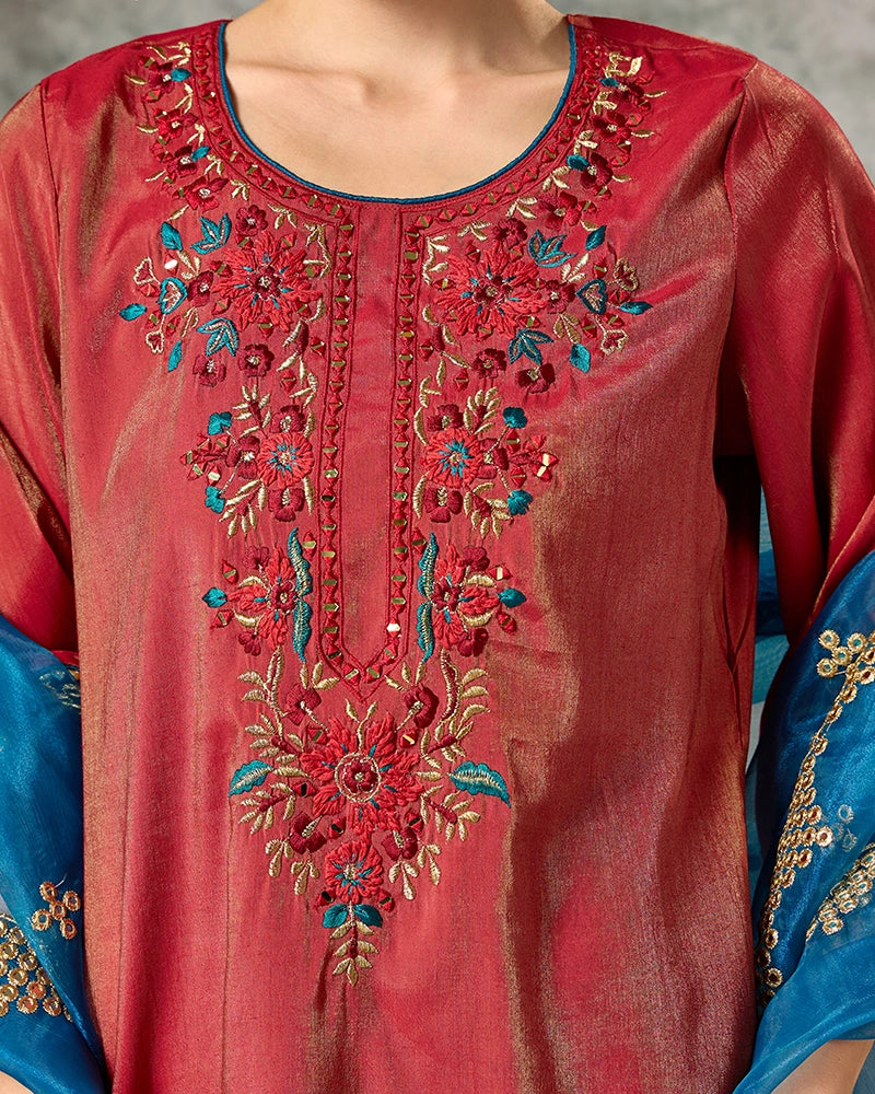 Round Neck Kurta Set - Fushcia