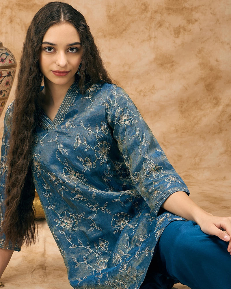 Embroidered co-ord set - Navy