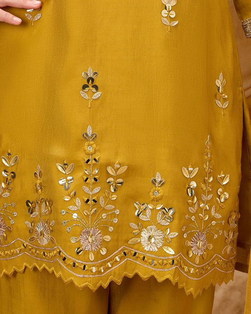 Embroidered Kurta Set - Yellow