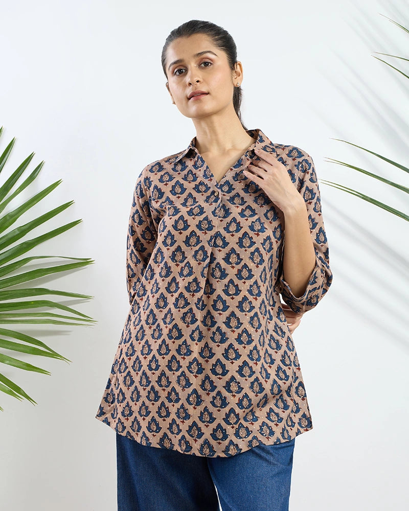 Brown Printed Viscose Tunic for Women