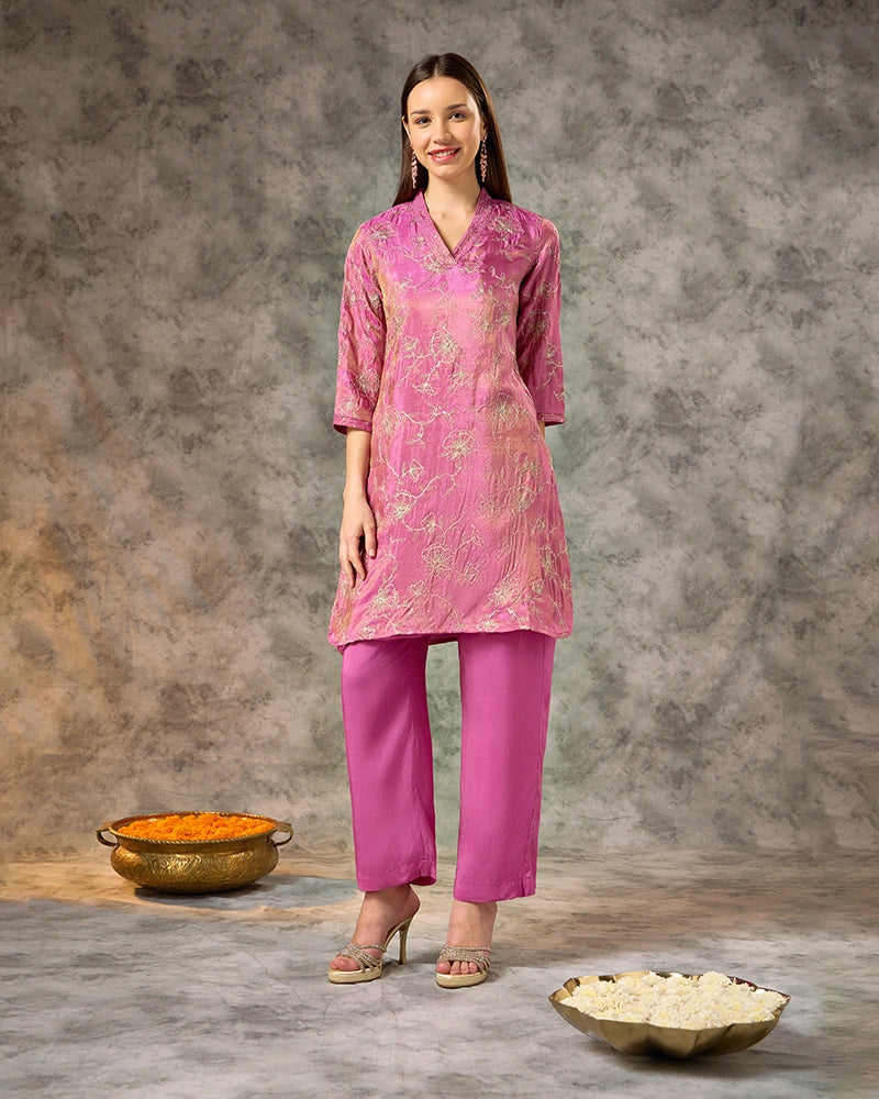 Embroidered co-ord set - Pink