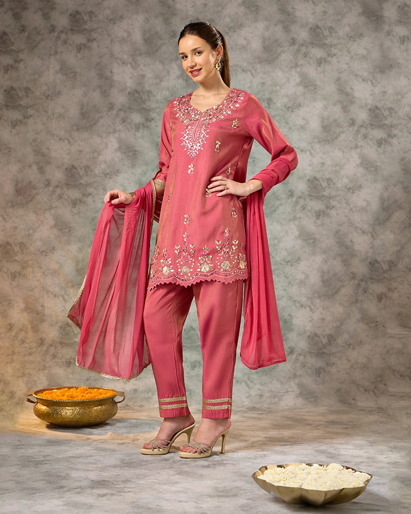 Embroidered Kurta Set - Blush pink