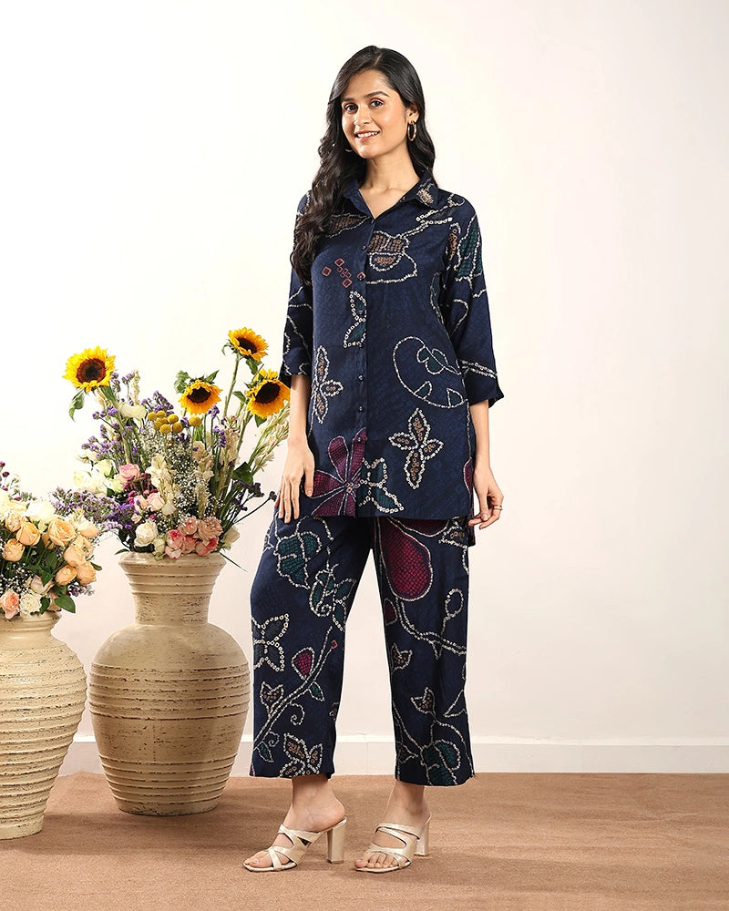 Blue Printed A-Line Co-ord Set for Women