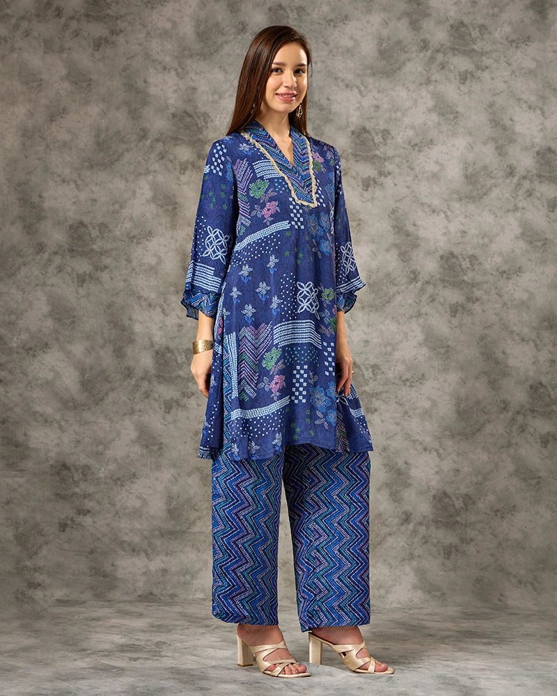 Bandhani co-ord set - Navy