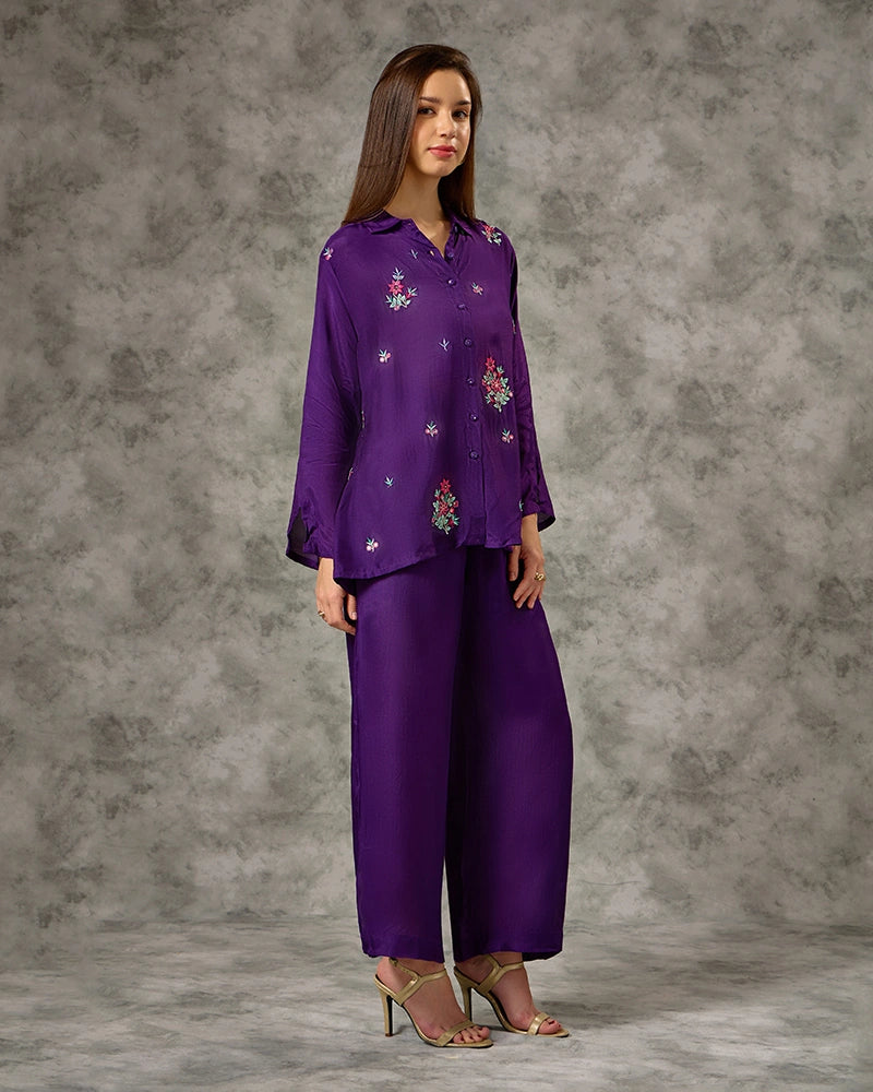 Embroidered Co-ord Set - Purple