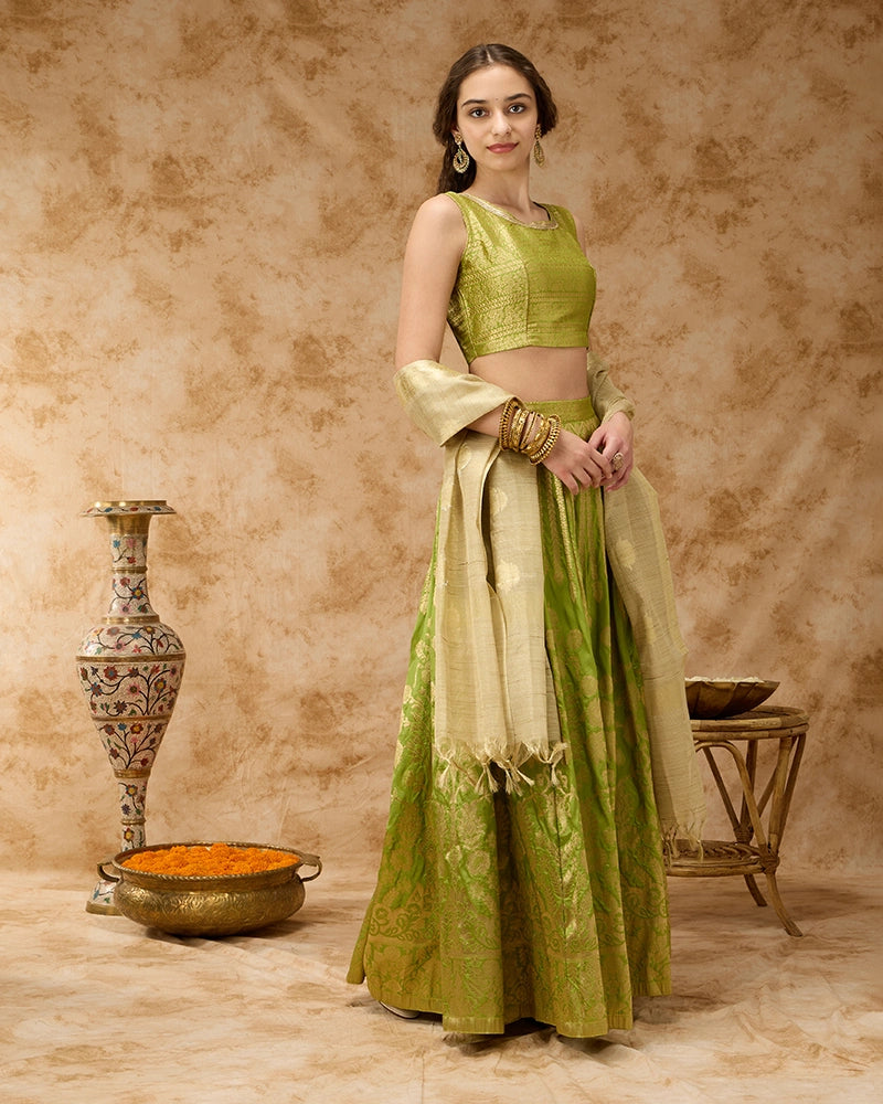 Brocade Skirt Set - Green