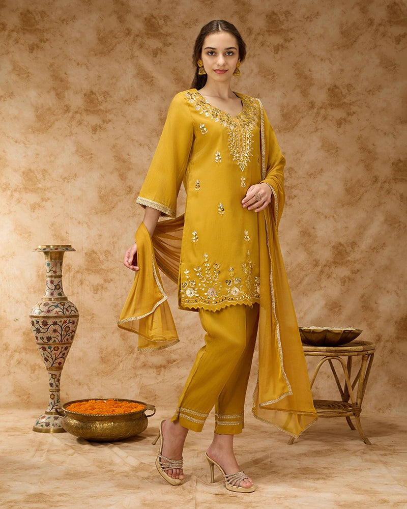 Embroidered Kurta Set - Yellow