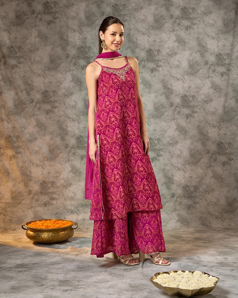 Asymmetric Zari Embroidered Kurta Set