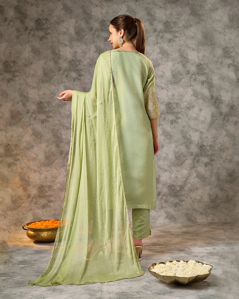 A-line embroidered kurta set - Sage Green