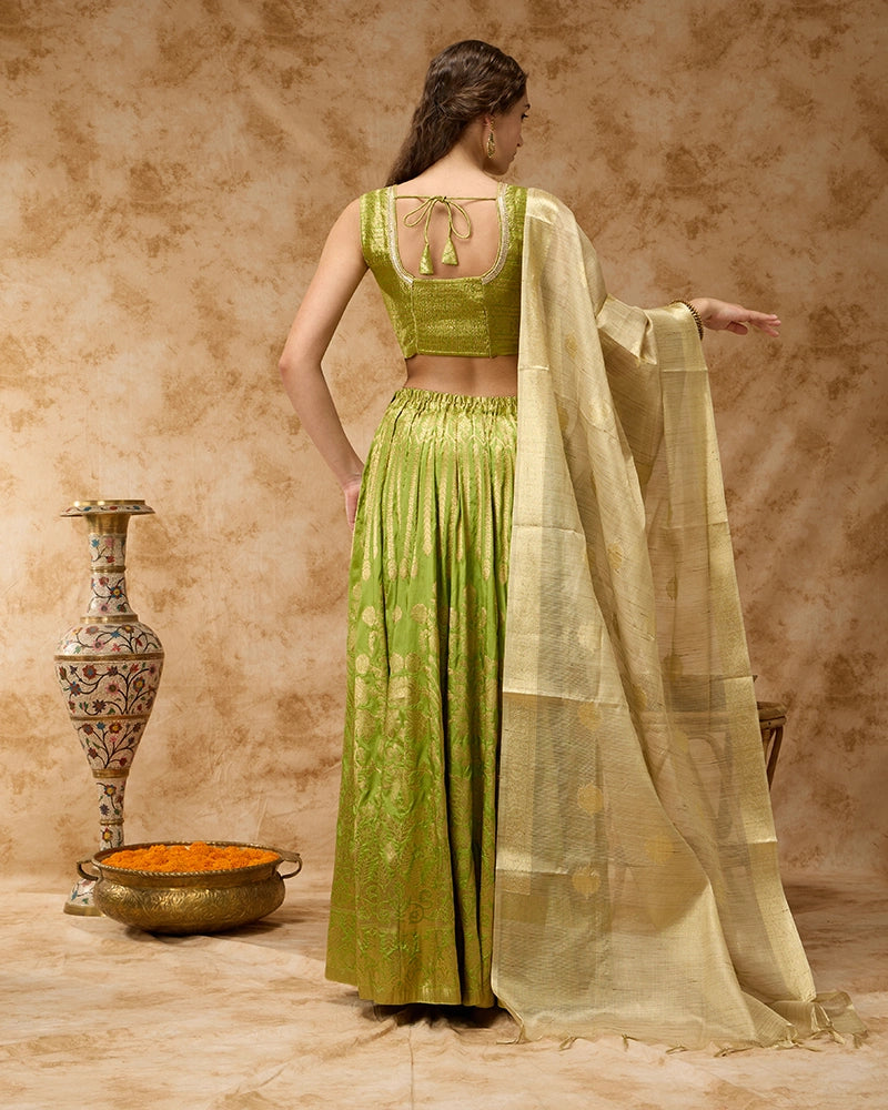 Brocade Skirt Set - Green
