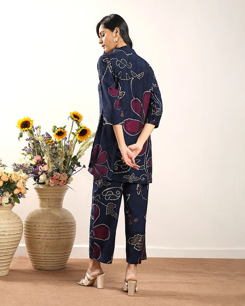 Blue Printed A-Line Co-ord Set for Women