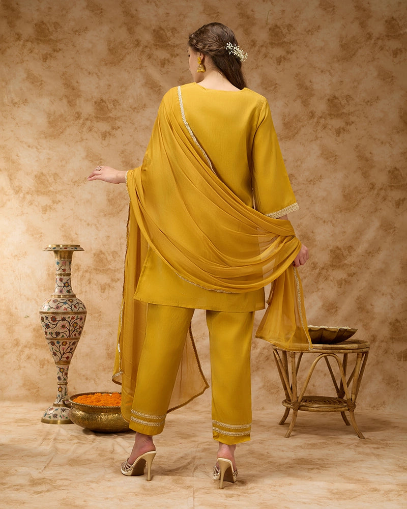 Embroidered Kurta Set - Yellow
