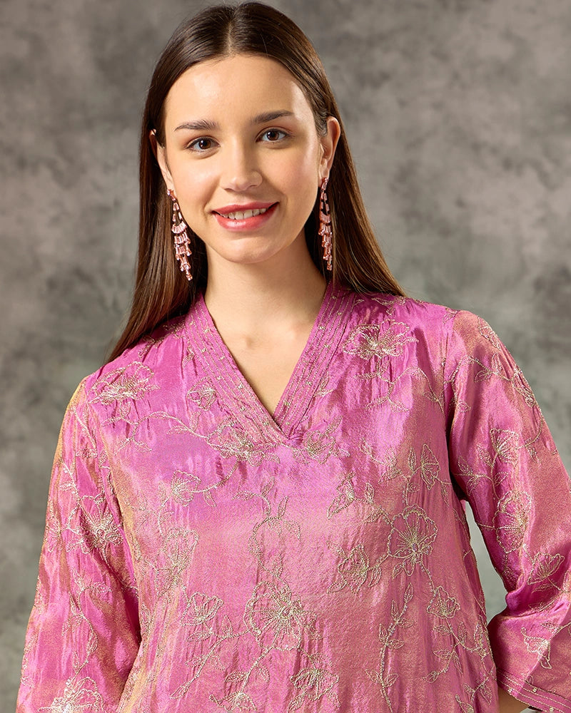 Embroidered co-ord set - Pink