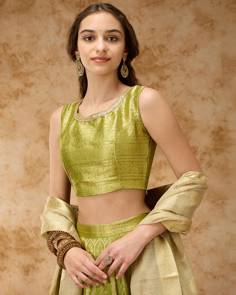 Brocade Skirt Set - Green