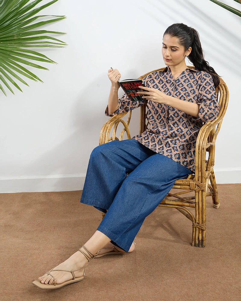 Brown Printed Viscose Tunic for Women