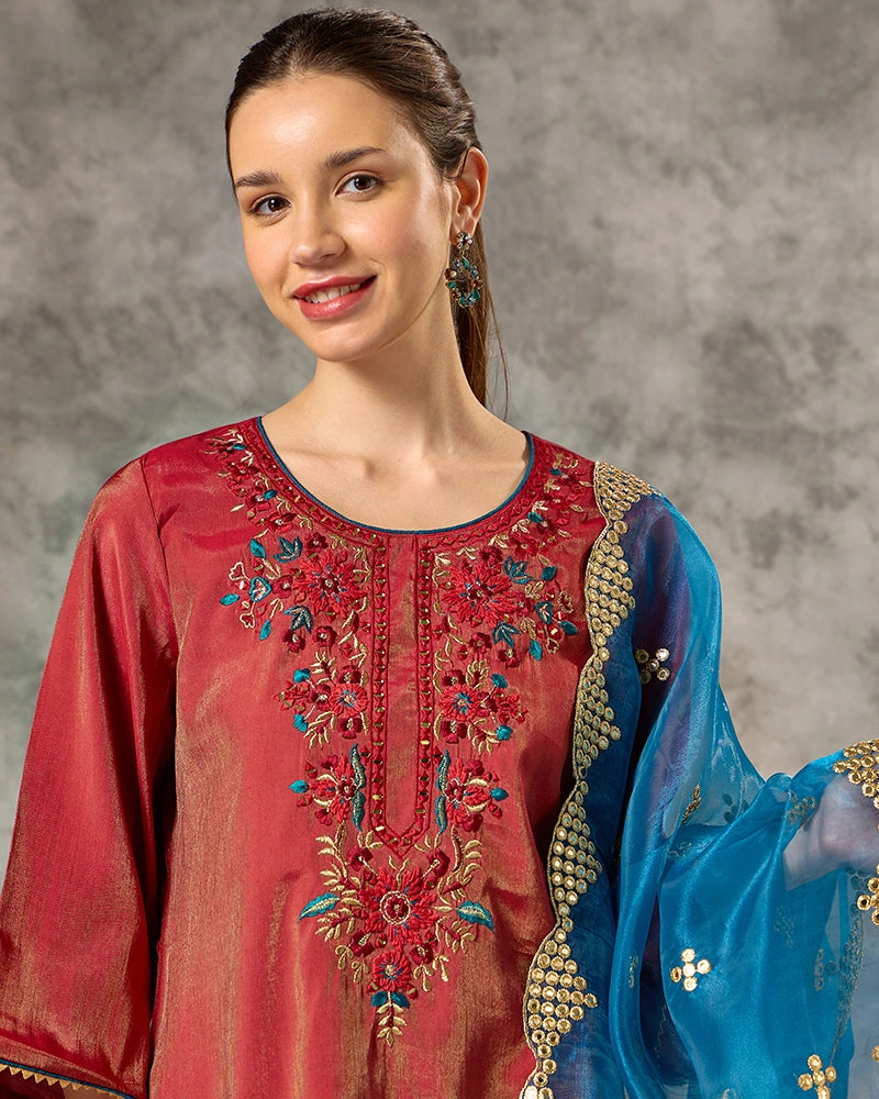 Round Neck Kurta Set - Fushcia