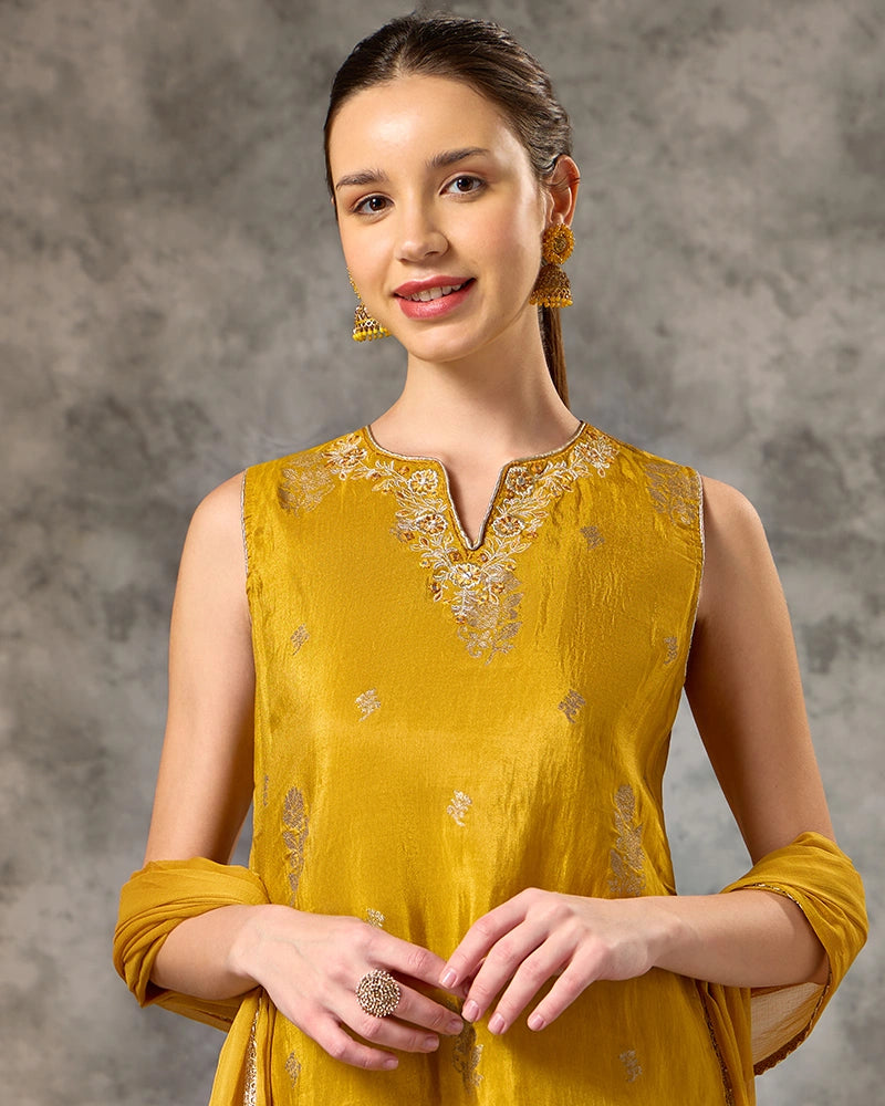 Brocade Kurta Set - Yellow