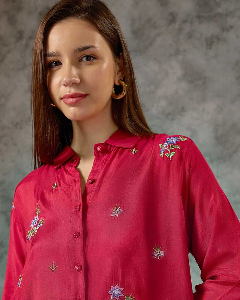 Embroidered Co-ord Set - Dark Pink