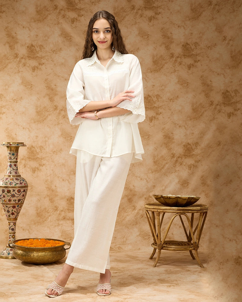 Embroidered Co-ord Set - White