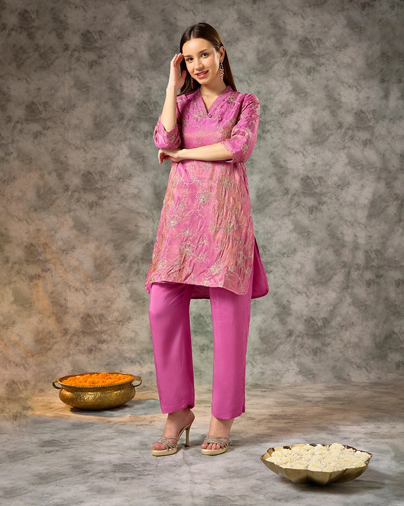 Embroidered co-ord set - Pink