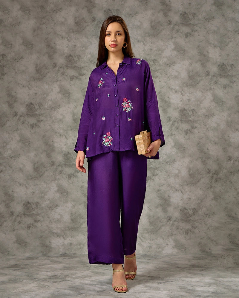 Embroidered Co-ord Set - Purple