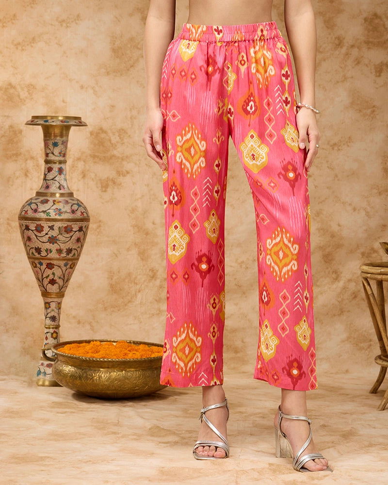 Ikkat Printed Co-ord Set with Mirror Embroidered Yoke