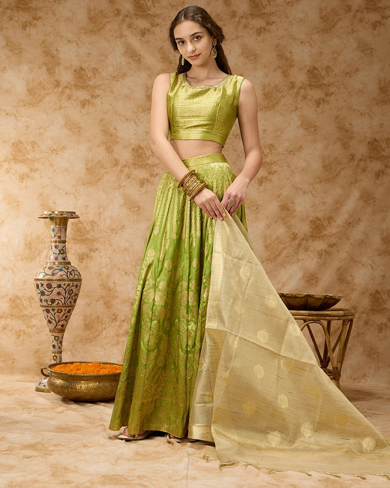 Brocade Skirt Set - Green