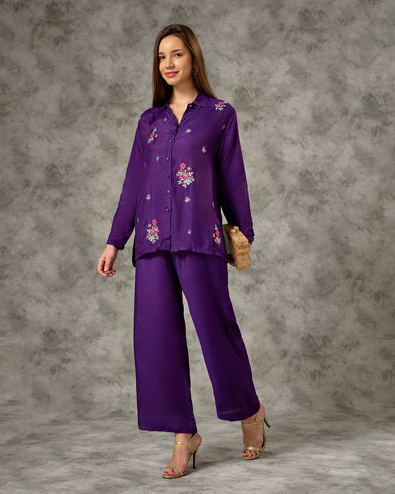 Embroidered Co-ord Set - Purple