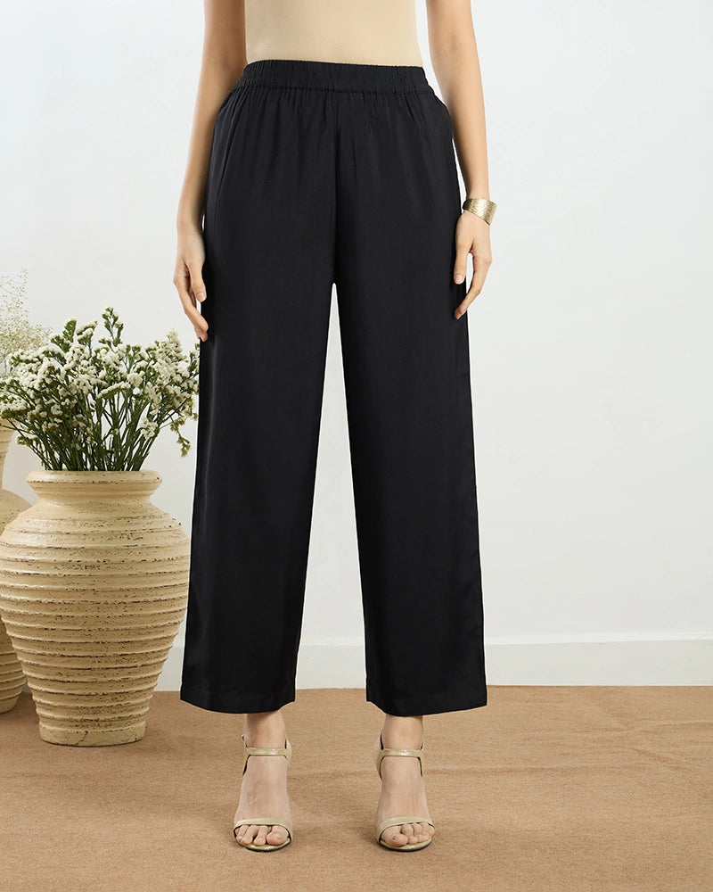Black Placement Embroidered A-Line Co-ord Set for Women