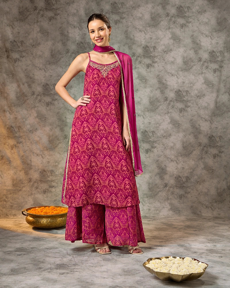 Asymmetric Zari Embroidered Kurta Set