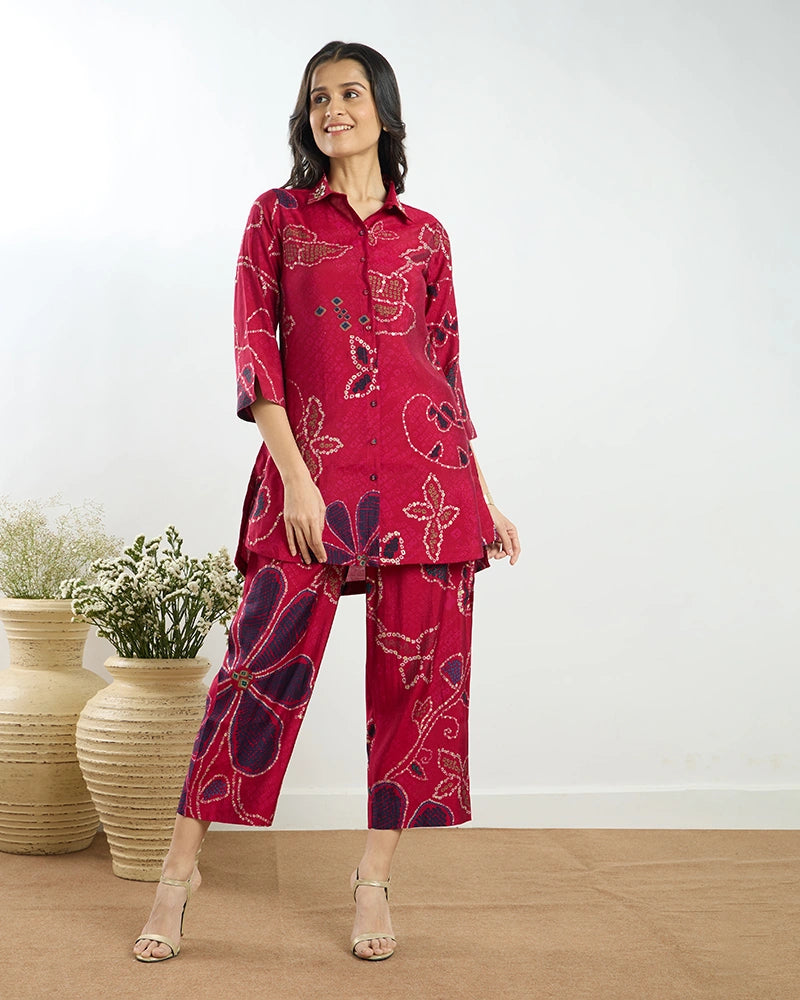 Red Printed A-Line Co-ord Set for Women