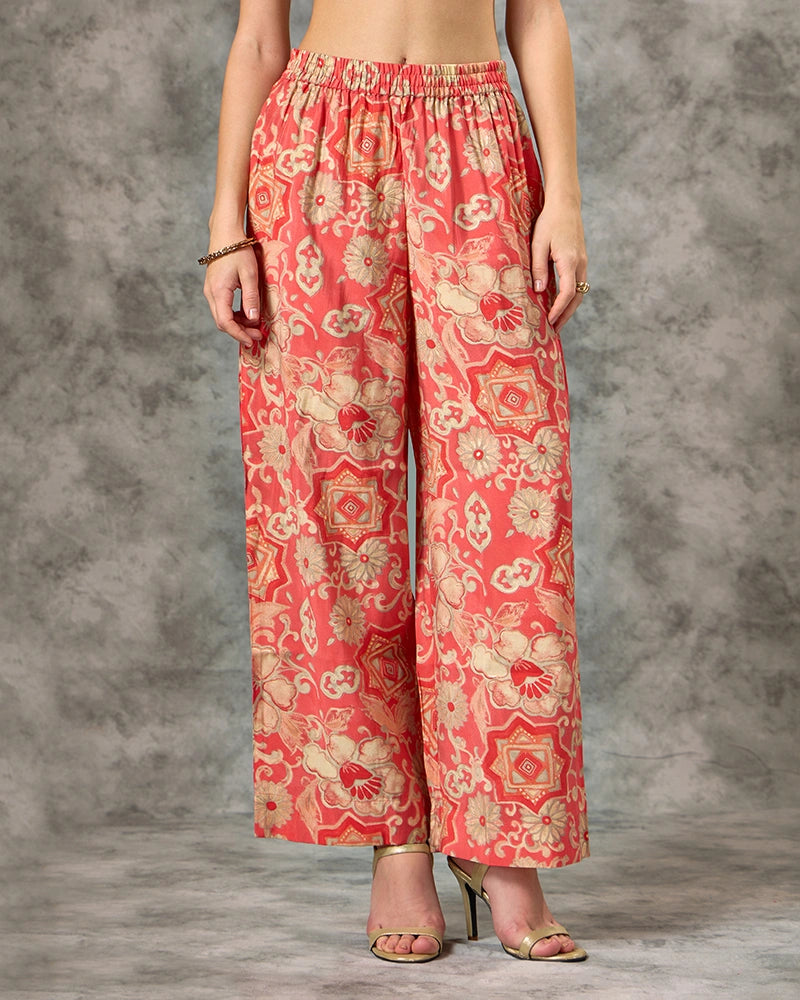 A-line All Over Floral Printed Kurta Set with Pant & Dupatta - Orange