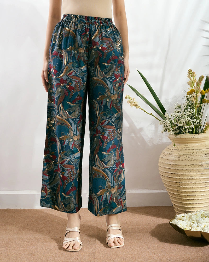 Blue Printed Button-Down Kurta Set with Dupatta for Women