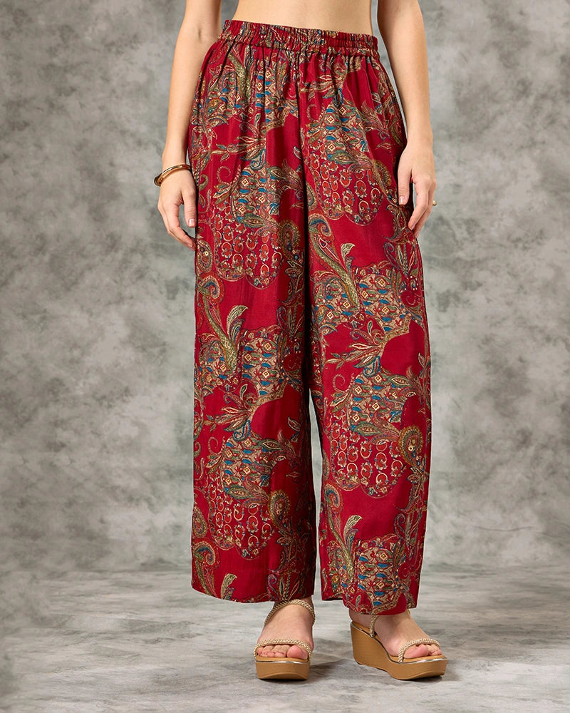 A-line Printed kurta set - Red