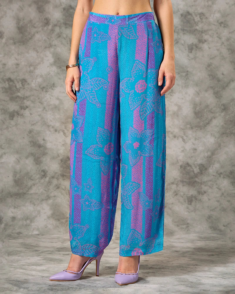 V-Neck Bandhani Printed Co.ord Set - Blue