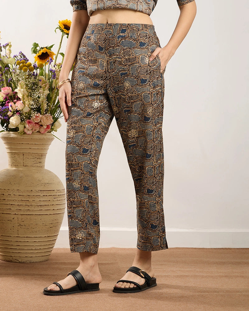 Blue Printed Y-Placket Co-ord Set for Women