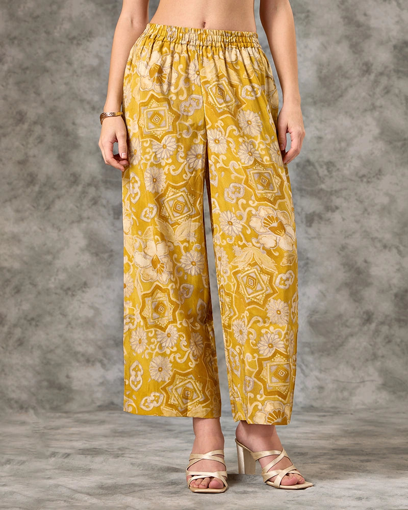Zari Embroidered All over Printed Mandarin Neck Kurta Set with Pant and Dupatta - Yellow