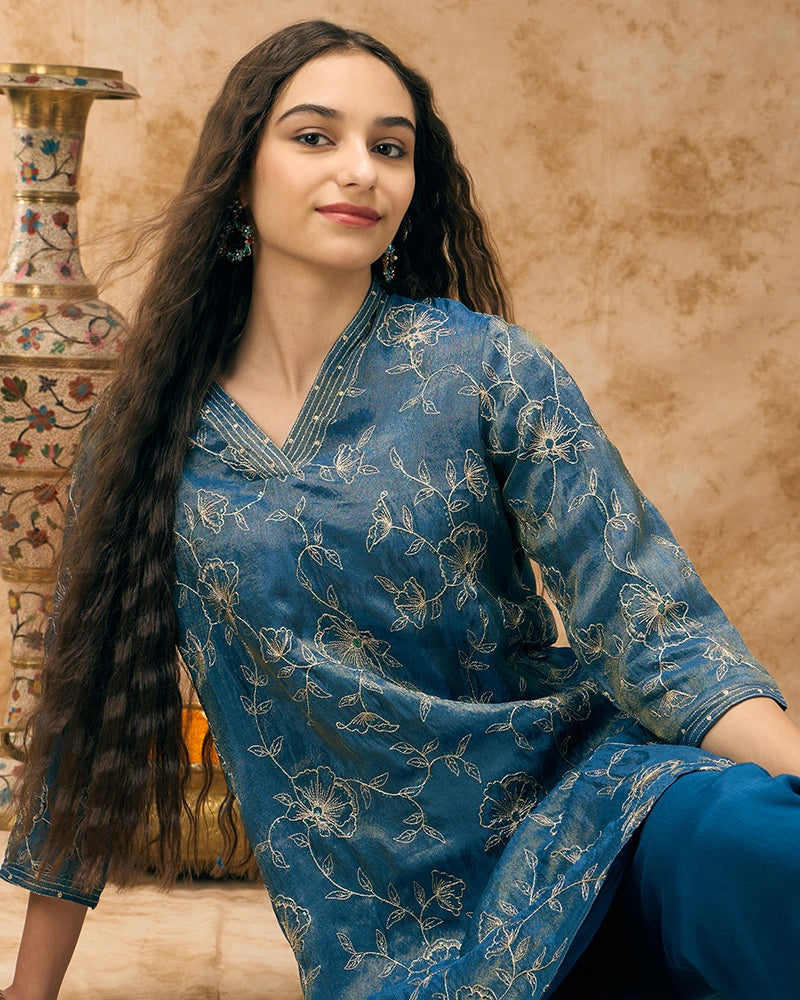 Embroidered co-ord set - Navy