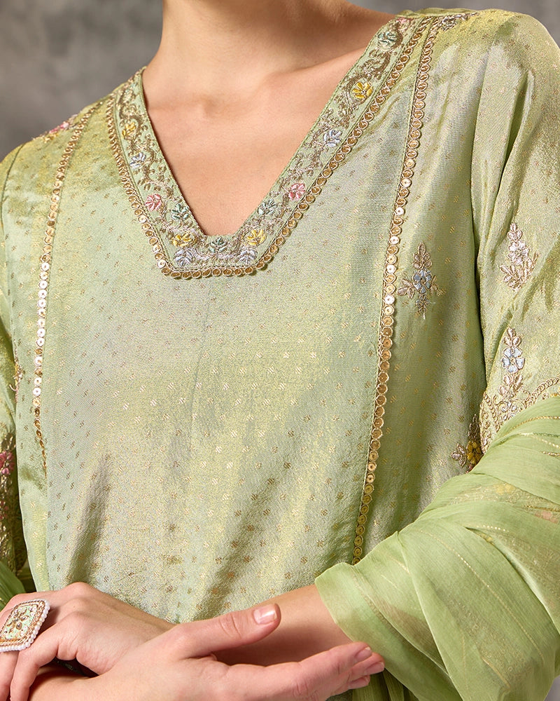 A-line embroidered kurta set - Sage Green