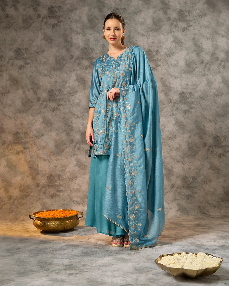 Embroidered Kurta Set - Teal