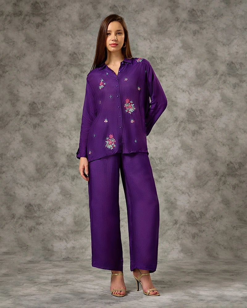 Embroidered Co-ord Set - Purple