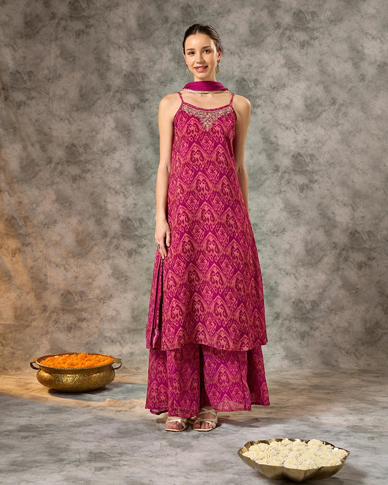 Asymmetric Zari Embroidered Kurta Set