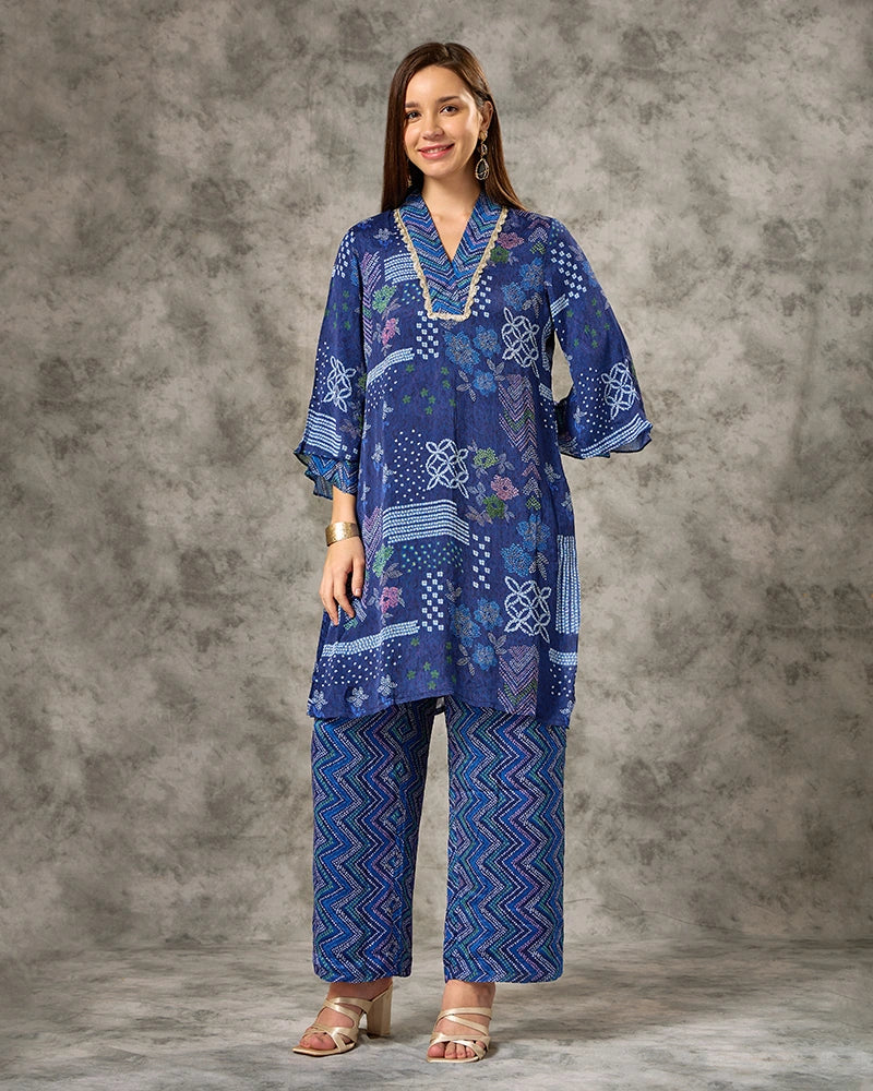 Bandhani co-ord set - Navy