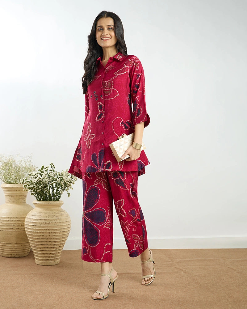 Red Printed A-Line Co-ord Set for Women