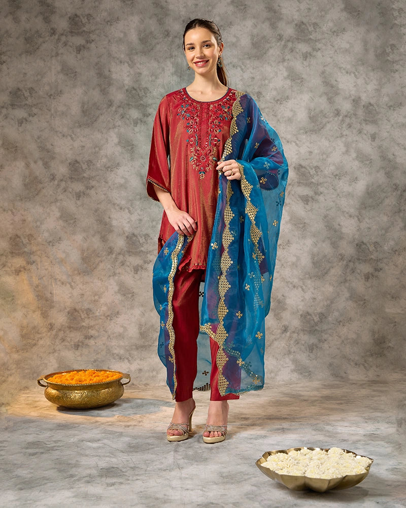 Round Neck Kurta Set - Fushcia