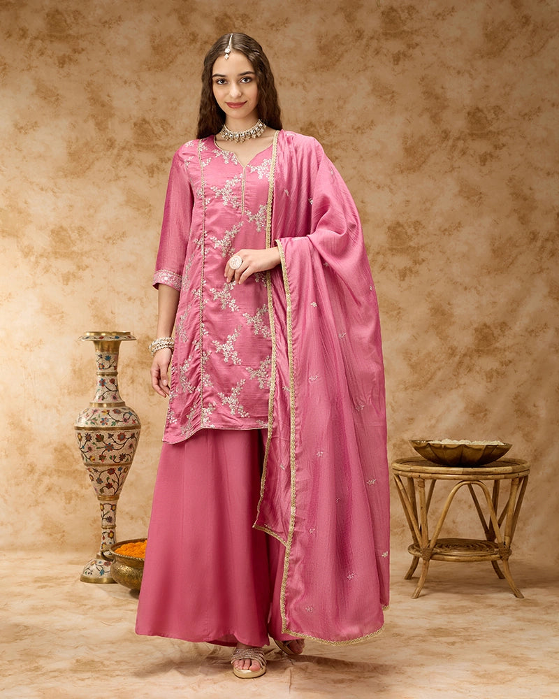 Embroidered Kurta Set - Pink