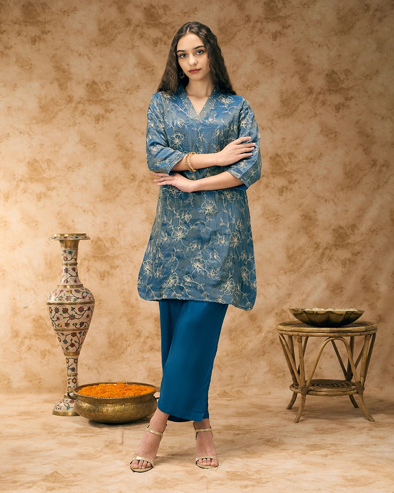 Embroidered co-ord set - Navy