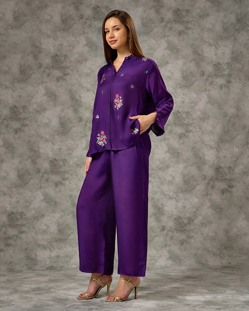 Embroidered Co-ord Set - Purple