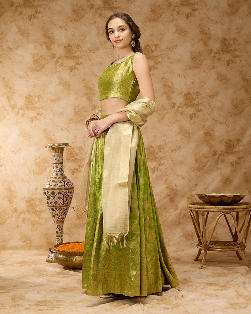 Brocade Skirt Set - Green