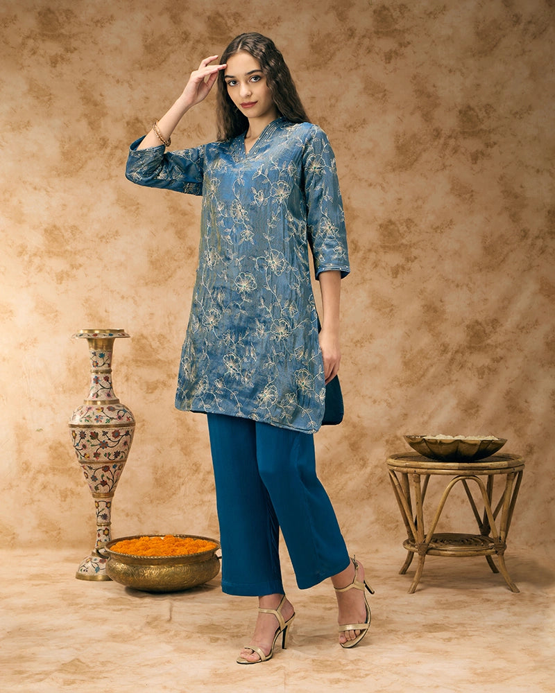 Embroidered co-ord set - Navy